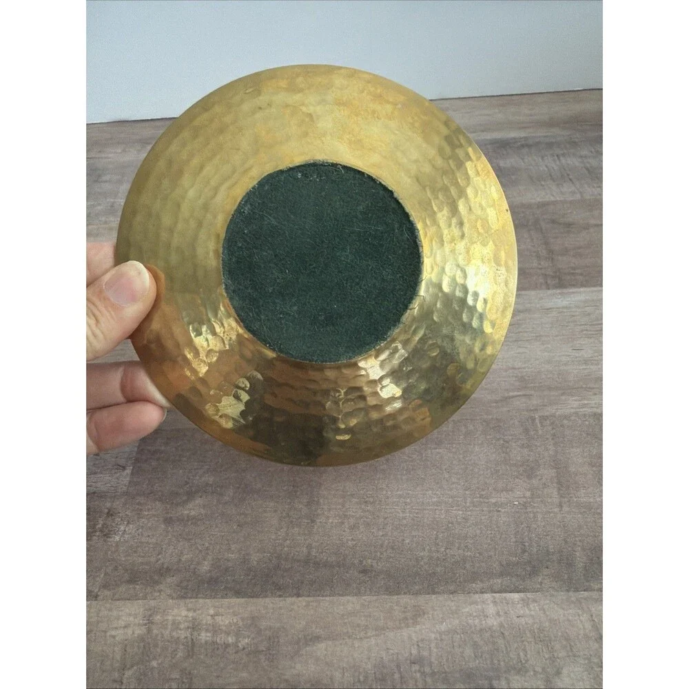 Vintage Textured Brass Round Trinket Dish Candle Holder 5”